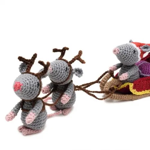 Trenó de Natal com Ratinhos em Amigurumi