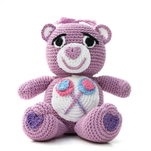 Ursinho Carinhoso Lilás em Amigurumi