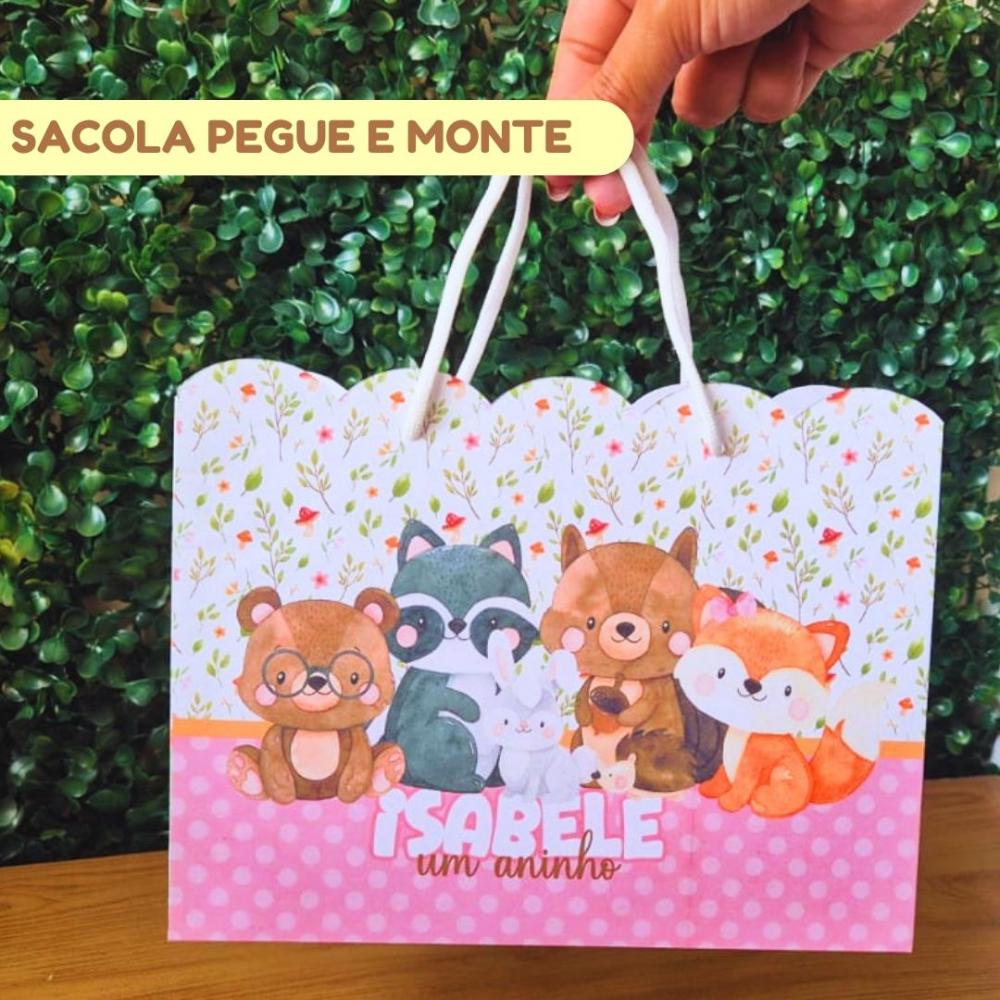 Sacolinha Personalizada Bosque Encantado Menina | Lembrancinha Fe