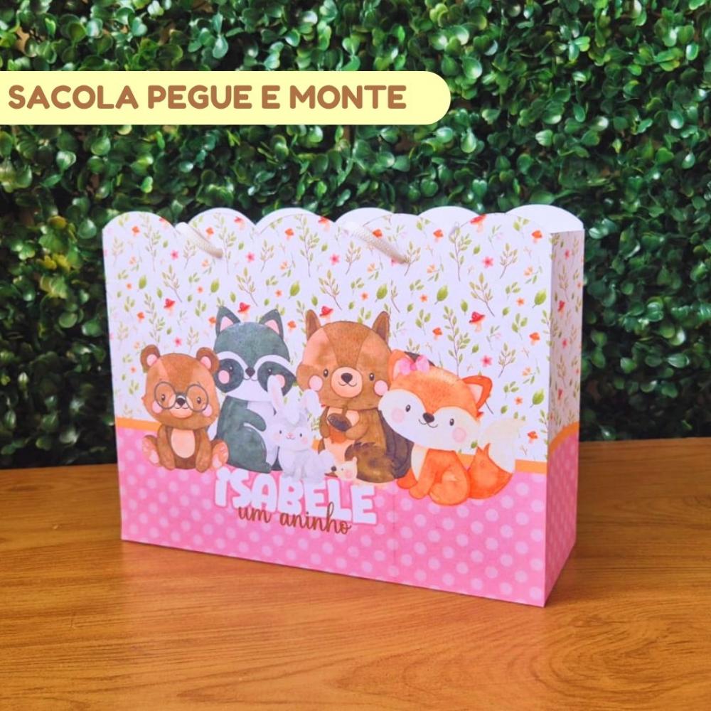 Sacolinha Personalizada Bosque Encantado Menina | Lembrancinha Fe
