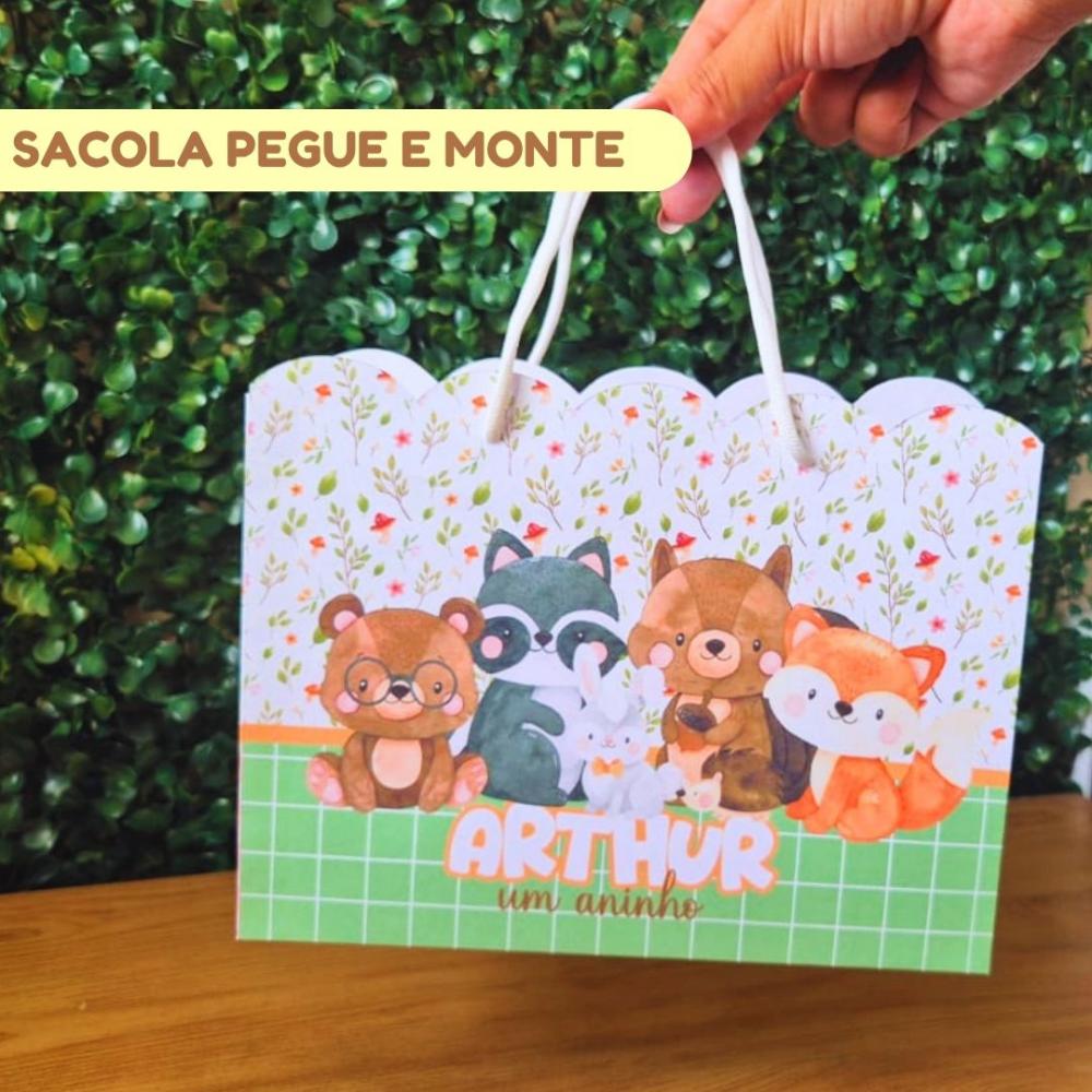 Sacolinha Personalizada Bosque Encantado Menino | Lembrancinha Fe