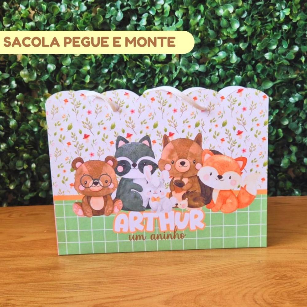 Sacolinha Personalizada Bosque Encantado Menino | Lembrancinha Fe