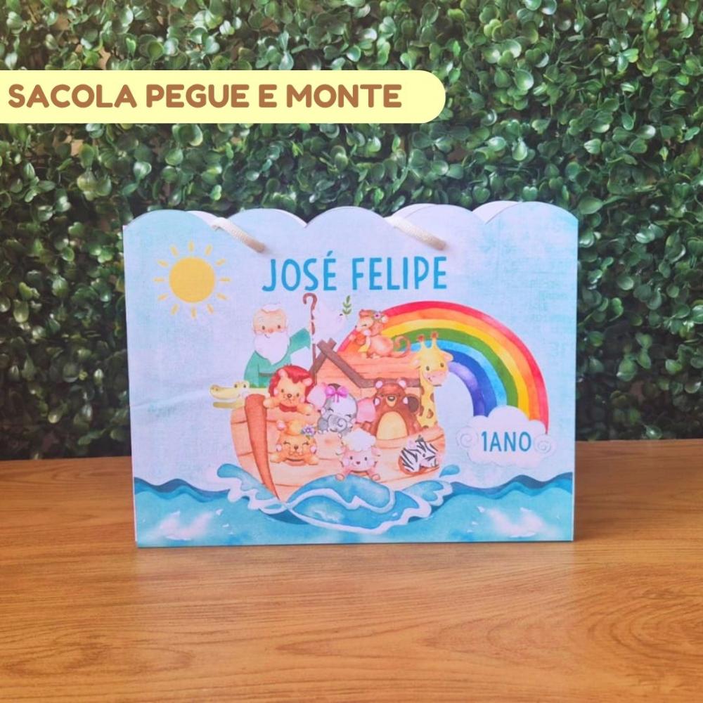 Sacolinha Personalizada Arca de Noé Menino | Lembrancinha Festa 