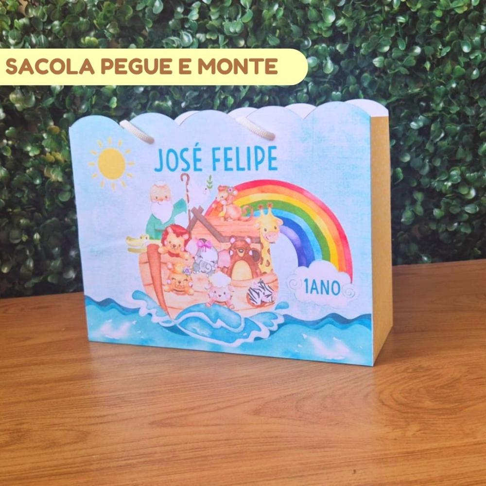 Sacolinha Personalizada Arca de Noé Menino | Lembrancinha Festa 