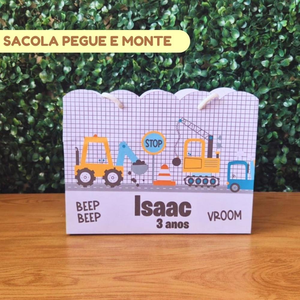 Sacolinha Personalizada Construção Trator | Lembrancinha Festa 