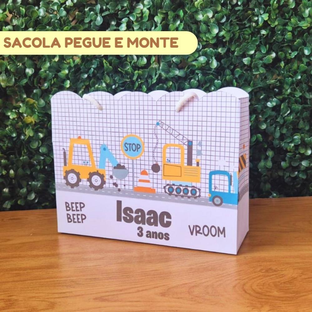 Sacolinha Personalizada Construção Trator | Lembrancinha Festa 