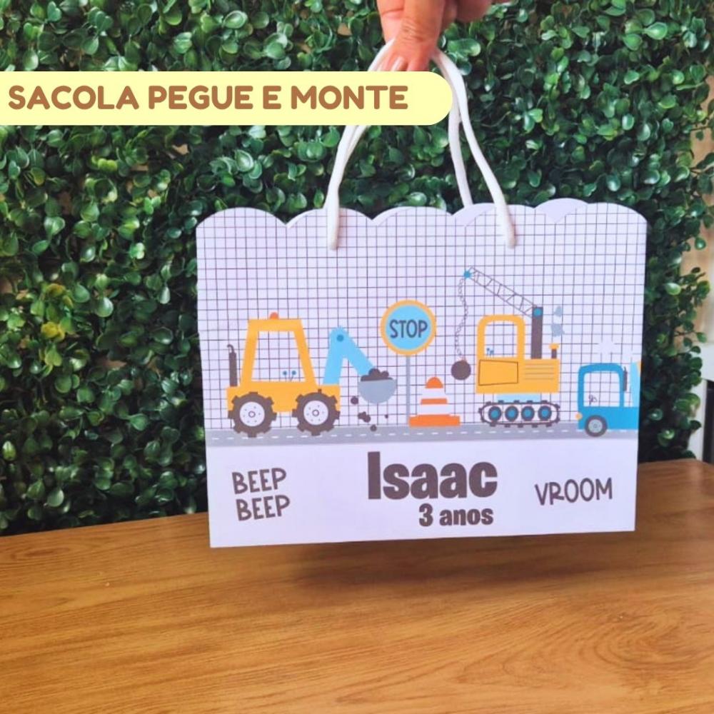 Sacolinha Personalizada Construção Trator | Lembrancinha Festa 