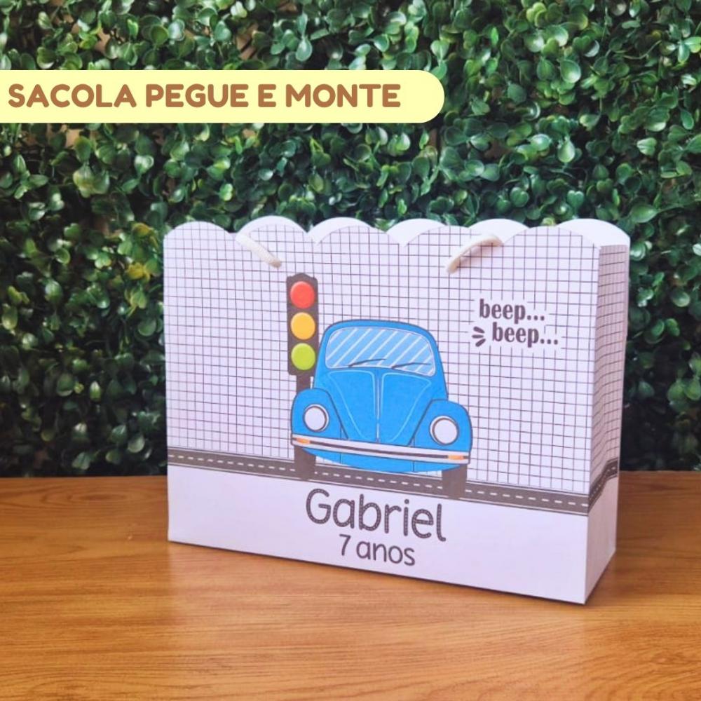 Sacolinha Personalizada Fusca Azul | Lembrancinha Festa Infantil 