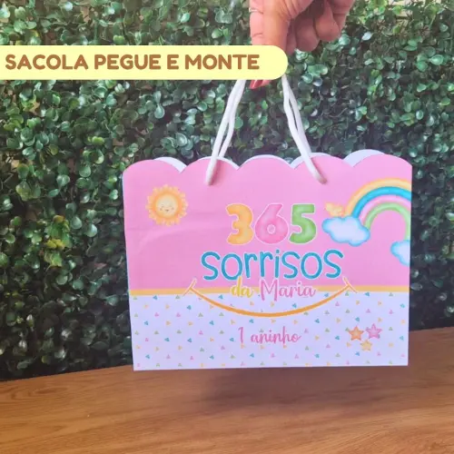 Sacolinha Personalizada 365 Sorrisos Menina | Lembrancinha Festa