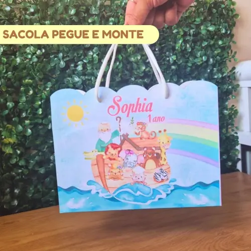 Sacolinha Personalizada Arca de Noé Menina | Lembrancinha Festa 