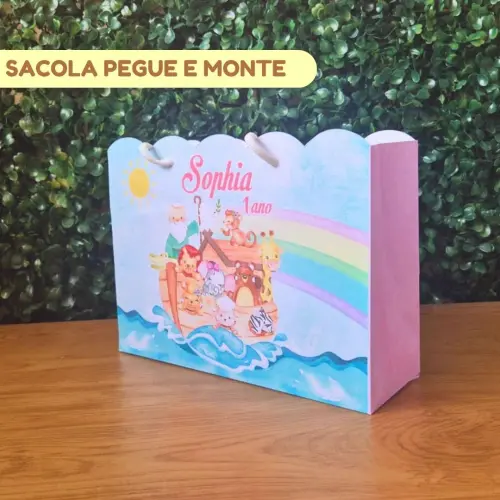 Sacolinha Personalizada Arca de Noé Menina | Lembrancinha Festa 