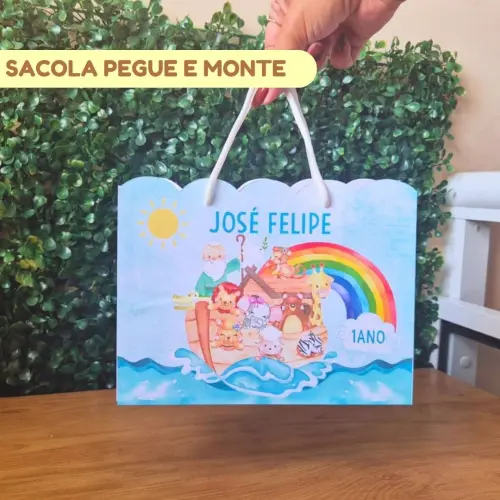 Sacolinha Personalizada Arca de Noé Menino | Lembrancinha Festa 
