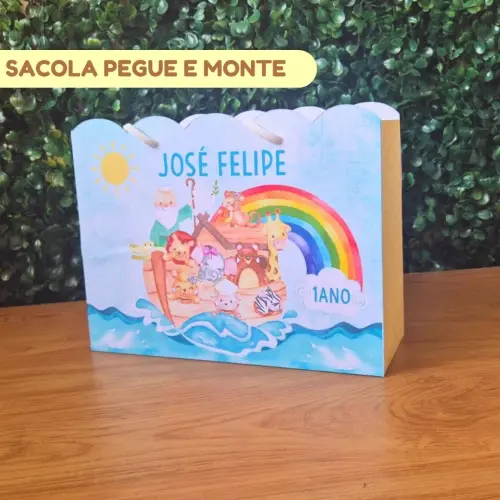 Sacolinha Personalizada Arca de Noé Menino | Lembrancinha Festa 