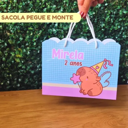Sacolinha Personalizada Capivara Menina | Lembrancinha Festa Infa