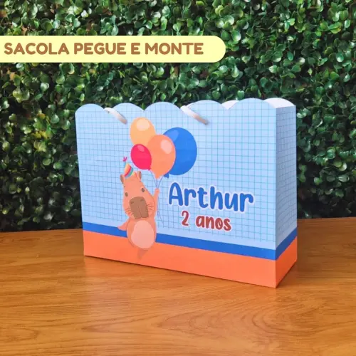 Sacolinha Personalizada Capivara Menino | Lembrancinha Festa Infa