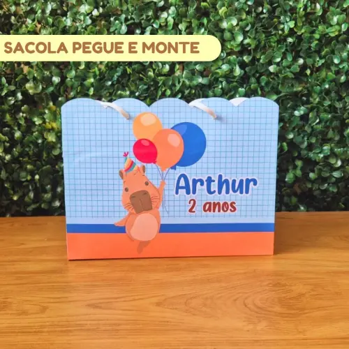 Sacolinha Personalizada Capivara Menino | Lembrancinha Festa Infantil | Pegue e Monte