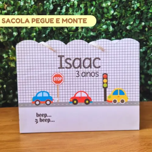 Sacolinha Personalizada Carrinhos | Lembrancinha Festa Infantil | Pegue e Monte