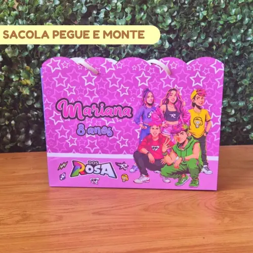 Sacolinha Personalizada Clube dos Rosa Emilly Vick | Lembrancinha Festa Infantil | Pegue e Monte