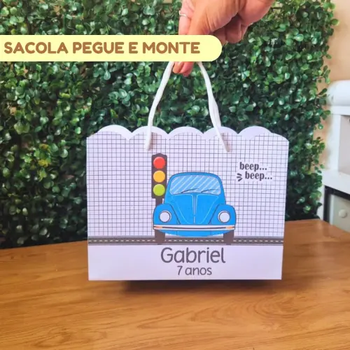 Sacolinha Personalizada Fusca Azul | Lembrancinha Festa Infantil 
