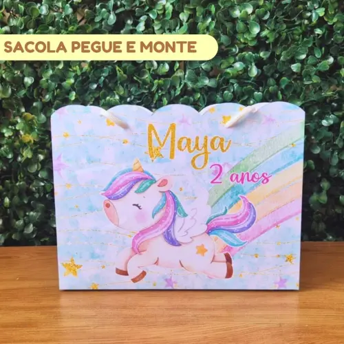 Sacolinha Personalizada Unicórnio | Lembrancinha Festa Infantil | Pegue e Monte