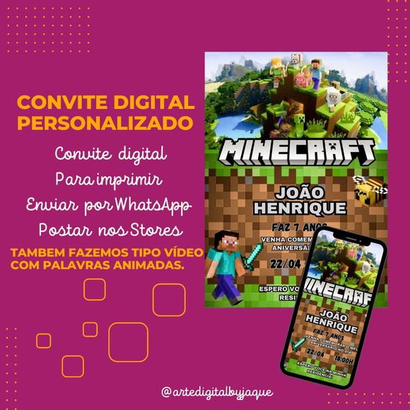 Convite Personalizado Minecraft - Arquivo Digital