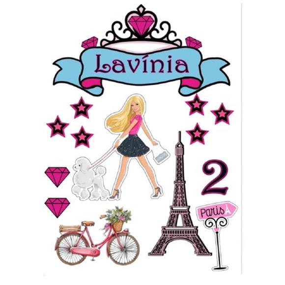Topo de Bolo da Barbie em pdf - Arte Personalizado com Nome