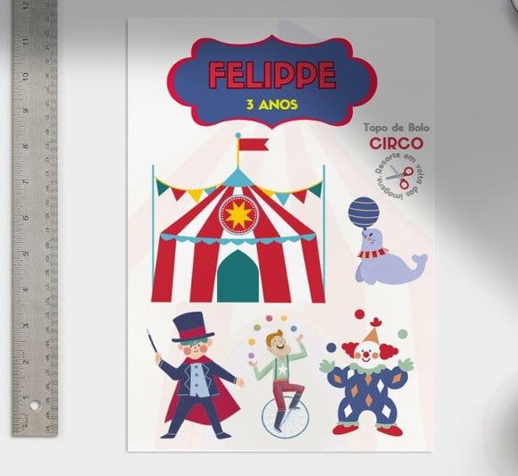 Topo de Bolo no Tema Circo - Arquivo pdf Personalizado