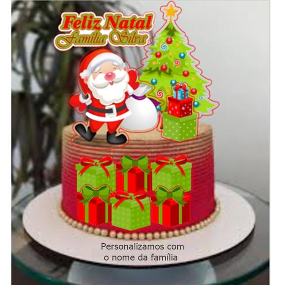 Topper de Bolo Natal + Nome da Família - Arte Digital em pdf
