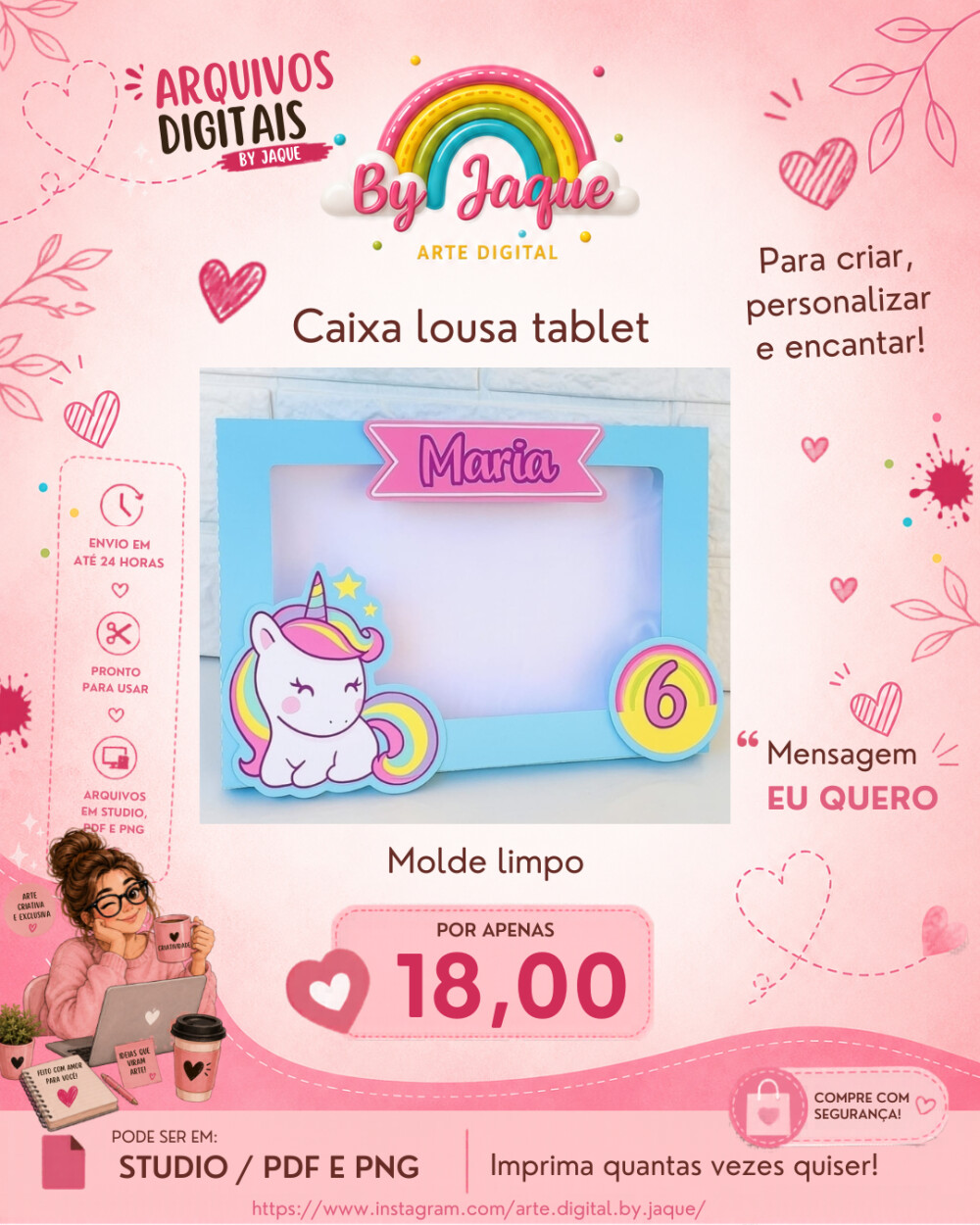 Caixa Lousa Tablet 8,5 pol - Arquivo de Corte Silhouette