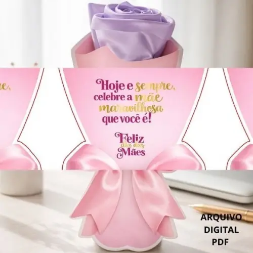 Buquê de Flor de Cetim Card Dia das Mãe Arquivo Digital pdf