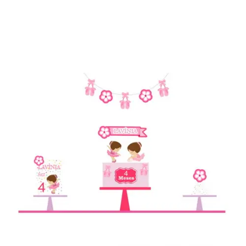 Kit Decoração de Festa Bailarina Rosa - Arquivo Digital pdf
