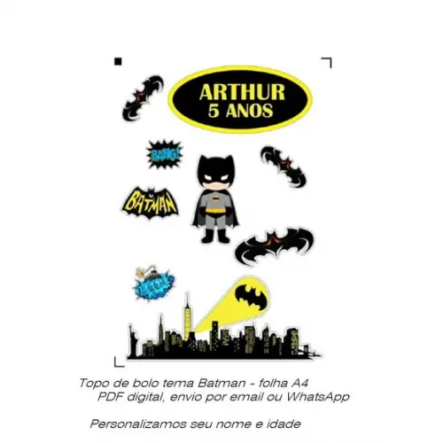 Topo de Bolo Batman - Arquivo Personalizado pdf Digital