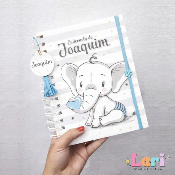 Caderneta de Saúde do Bebê Personalizada Elefante Azul