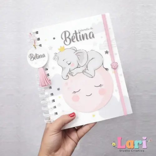 Caderneta de Saúde do Bebê Personalizada Elefante Rosa