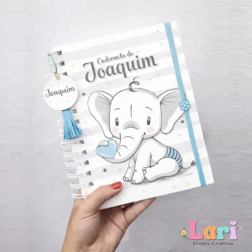 Caderneta de Saúde do Bebê Personalizada Elefante Azul