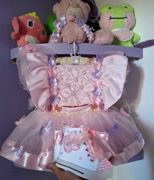 Kit Romper Infantil Jardim Encantado + Tênis + Asa + Faixa