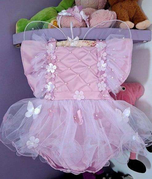 Kit Romper Jardim das Borboletas Lilas 3 Peças