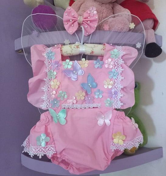 Kit Romper Jardim Encantado Rosa 3 Peças