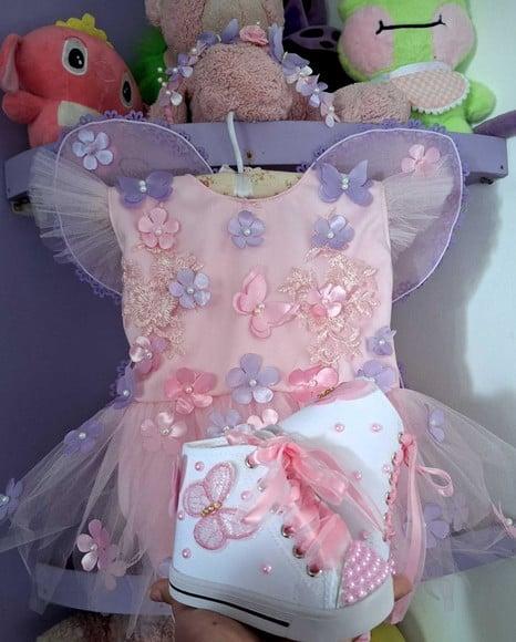 Romper Infantil Jardim Encantado Luxo + Tênis