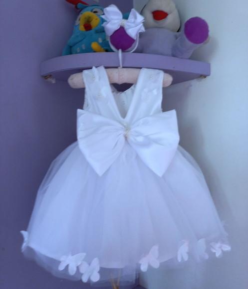 Vestido Infantil Batizado Branco + Faixa