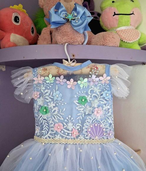 Vestido Infantil Fundo do Mar Azul