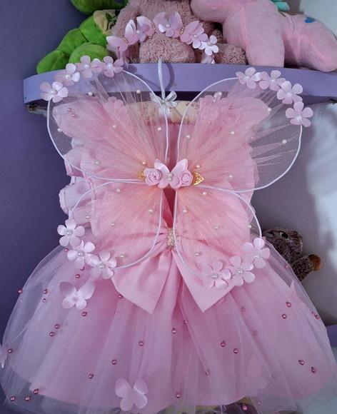 Vestido Infantil Jardim das Borboletas + Faixa + Asa