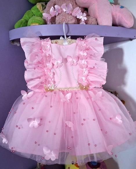 Vestido Infantil Jardim das Borboletas + Faixa + Asa