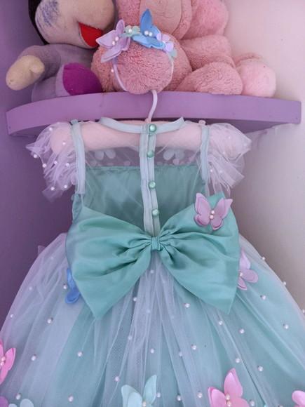 Vestido Infantil Jardim Encantado + Asa + Faixa