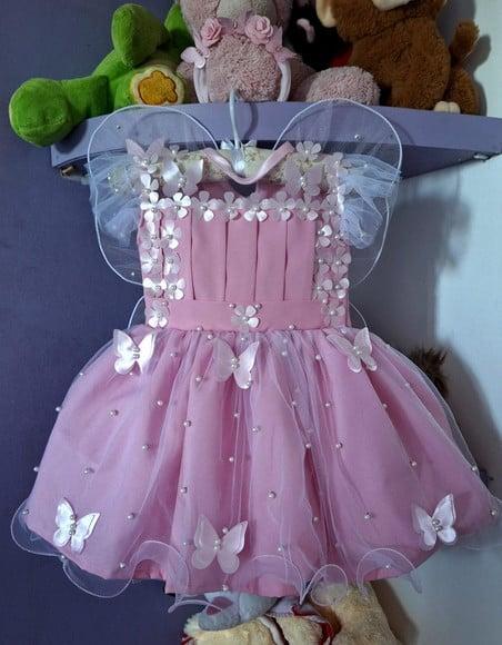 Vestido Infantil Jardim Encantado + Faixa + Asa