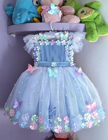 Vestido Infantil Jardim Encantado Azul Bebê