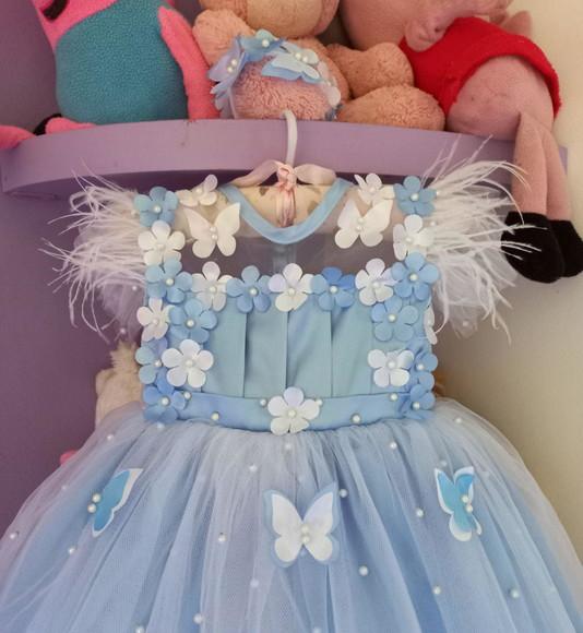 Vestido Infantil Jardim Encantado Azul Bebê Luxo