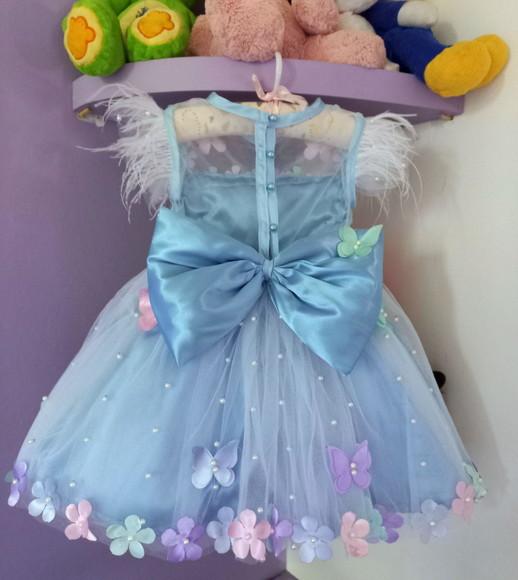 Vestido Infantil Jardim Encantado Azul Bebê Luxo