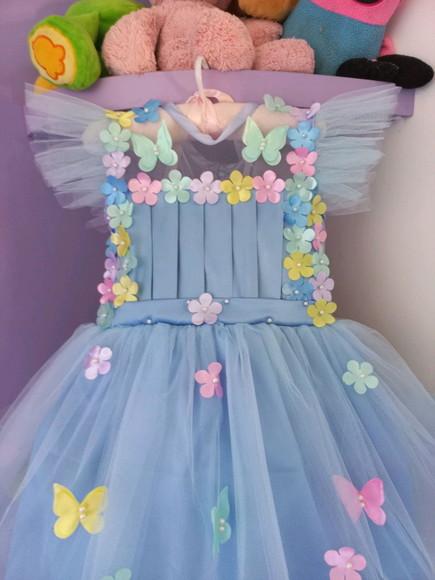 Vestido Infantil Jardim Encantado Azul Bebê Luxo