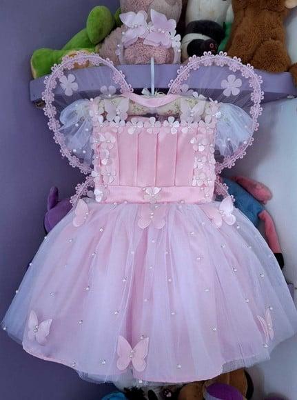 Vestido Infantil Jardim Encantado Rosa +asa+faixa